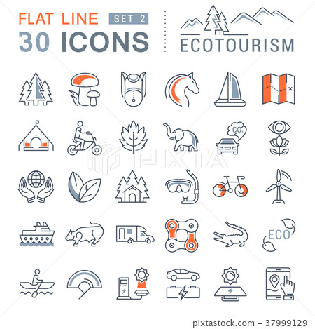 Set Vector Flat Line Icons Ecotourism - Stock Illustration [37999129 ...