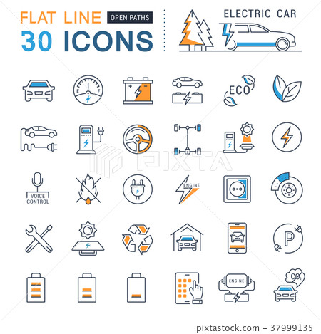 Set Vector Flat Line Icons Electric Cars 37999135