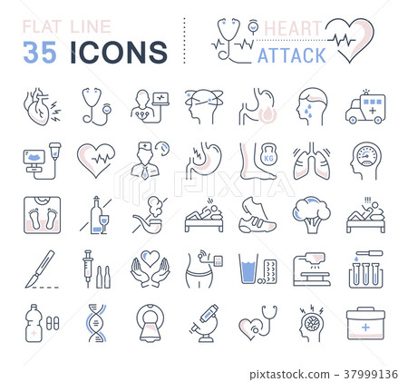 Set Vector Flat Line Icons Heart Attack 37999136