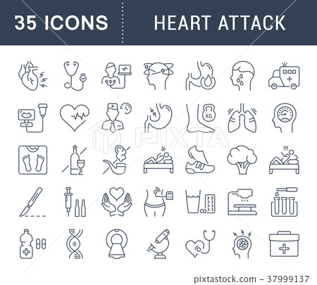 Set Vector Flat Line Icons Heart Attack 37999137