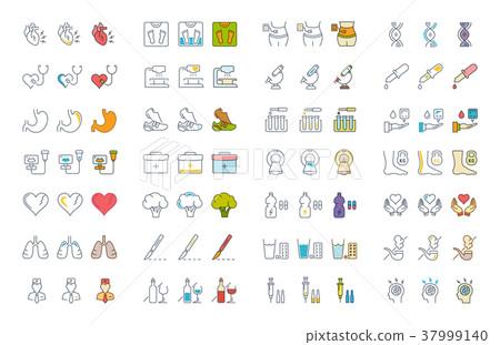 Set Vector Flat Line Icons Heart Attack 37999140