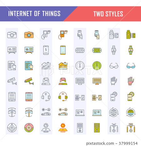 Set Vector Flat Line Icons Internet of Things - Stock Illustration ...