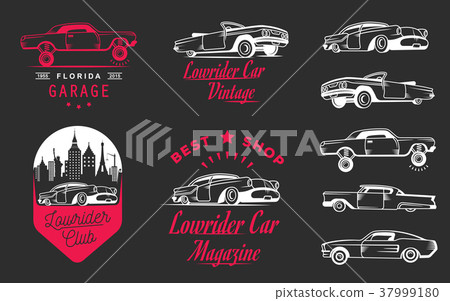 Set Vintage Lowrider Logo Badge and Sign Set Vintage Lowrider Logo Badge and Sign 37999180