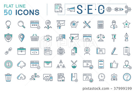 Set Vector Flat Line Icons SEO 37999199