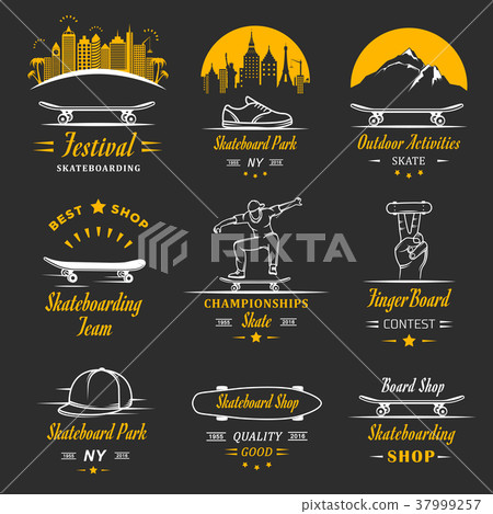 Set Vector Retro Skateboarding Logo and Badge 37999257