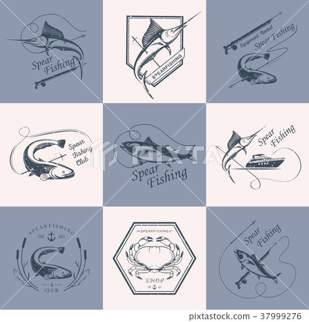 Big Set of Logos, Badges and Icons Spearfishing Big Set of Logos, Badges and Icons Spearfishing 37999276