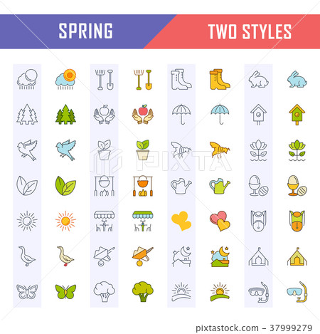 Set Vector Flat Line Icons Spring - Stock Illustration [37999279] - PIXTA