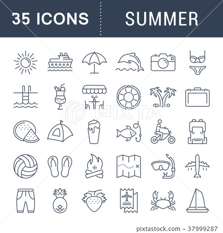 Set Vector Flat Line Icons Summer 37999287