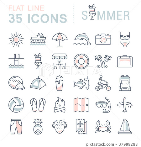 Set Vector Flat Line Icons Summer 37999288