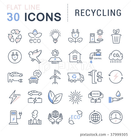 Set Vector Flat Line Icons Recycling - Stock Illustration [37999305 ...