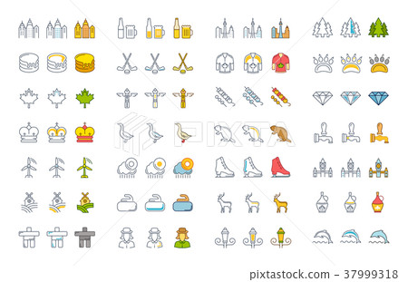 Set Vector Flat Line Icons Vancouver and Canada Set Vector Flat Line Icons Vancouver and Canada 37999318