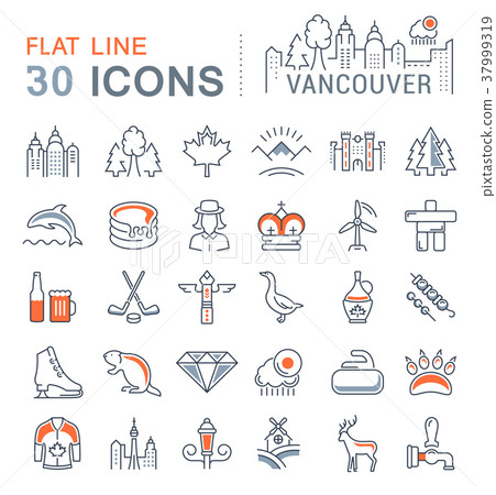 Set Vector Flat Line Icons Vancouver and Canada 37999319