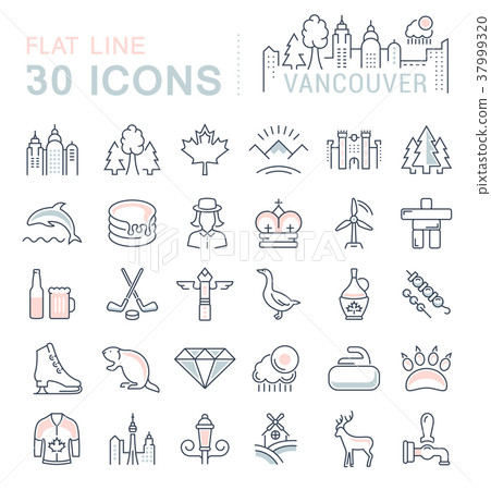 Set Vector Flat Line Icons Vancouver and Canada Set Vector Flat Line Icons Vancouver and Canada 37999320