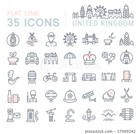 Set Vector Flat Line Icons UK - Stock Illustration [37999342] - PIXTA