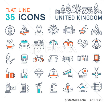 Set Vector Flat Line Icons UK Set Vector Flat Line Icons UK 37999343