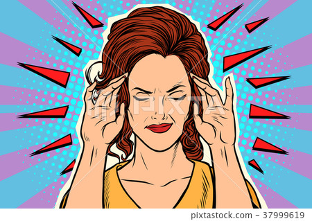 Woman headache, medical symptom of the disease 37999619