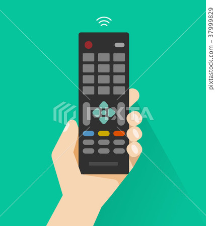 Hand holding remote control from TV vector 37999829
