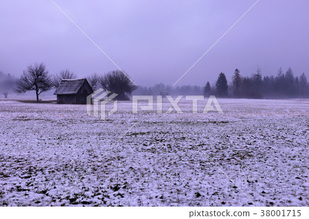 snowy misty landscape on a rainy day 38001715