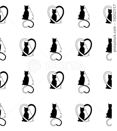 Vector seamless pattern from cat couple in love - Stock Illustration ...
