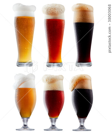 Mug collection of frosty beer with foam Mug collection of frosty beer with foam 38003068