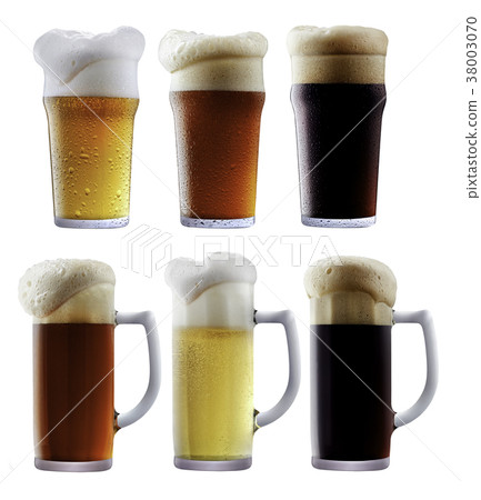 Mug collection of frosty beer with foam Mug collection of frosty beer with foam 38003070