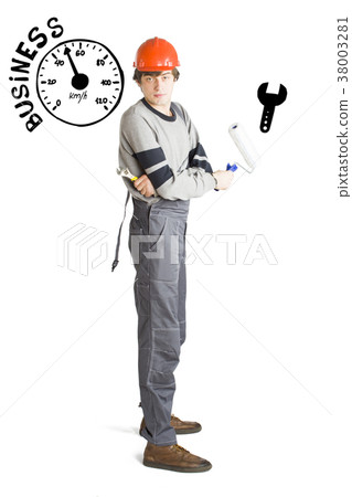 Business concept of self-made man. Young laborer 38003281