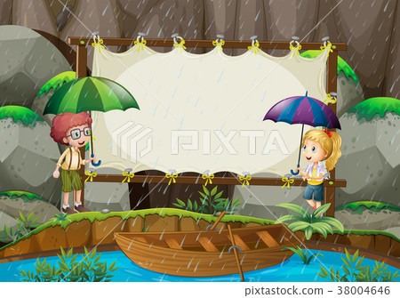 Banner template with kids in the rain Banner template with kids in the rain 38004646