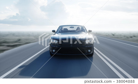 Black luxury car on road, highway. Daylight. Very Black luxury car on road, highway. Daylight. Very 38004888