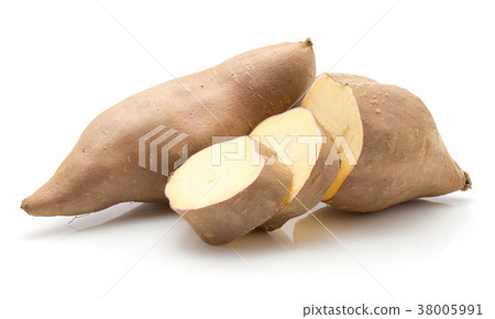 Fresh raw sweet potato isolated on white 38005991
