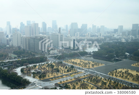 Japan's Tokyo cityscape, overlooked skies, and envy government buildings and the National Assembly Building 38006580