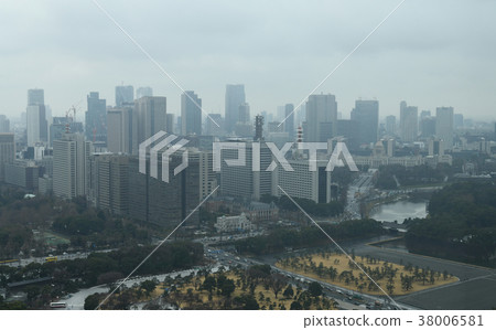 Japan's Tokyo cityscape, overlooked skies, and envy government buildings and the National Assembly Building 38006581