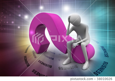 3d man sitting on the question mark 38010026