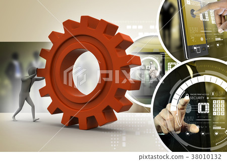 3d man pushing the gear 3d man pushing the gear 38010132