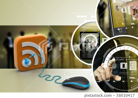 computer mouse with RSS icon 38010417
