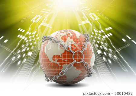 Earth globe close in chain Earth globe close in chain 38010422