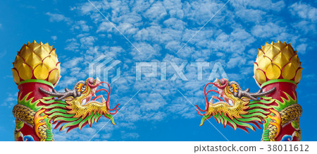 Statue of gold dragon in Asian temple, blessing 38011612