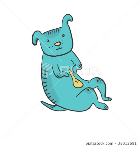 Flat cute sketch of sitting outline blue dog Flat cute sketch of sitting outline blue dog 38012681