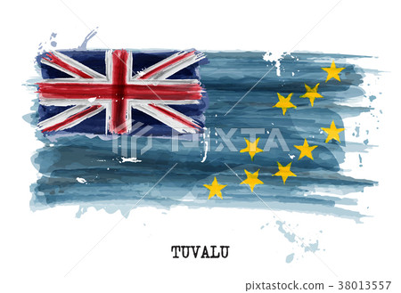 Watercolor painting flag of Tuvalu . Vector 38013557