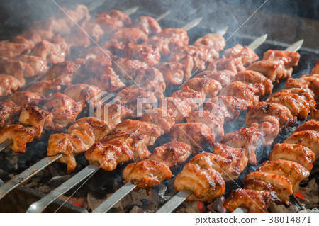 Appetizing shashlik closeup. Appetizing shashlik closeup. 38014871