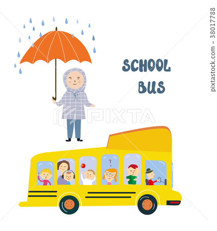 School bus and kid at the stop illustration School bus and kid at the stop illustration 38017788