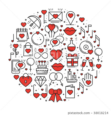 Circle with love symbols in line style. Love Circle with love symbols in line style. Love 38018214