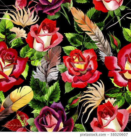 Wildflower two-color dark red rose flower pattern 38020607