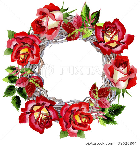 Wildflower two-color dark red rose flower wreath - Stock Illustration ...