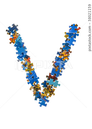 Letter V made of puzzle pieces Letter V made of puzzle pieces 38021159