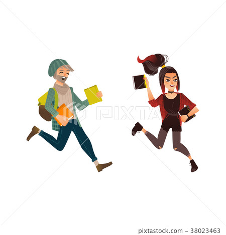 Vector cartoon young teen students jumping set 38023463