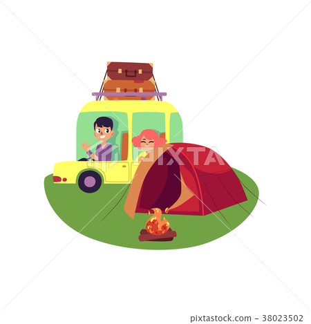 vector flat people travelling in car isolated 38023502