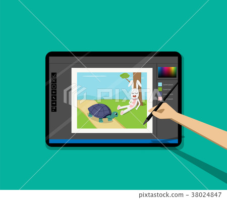 Point of view Kid painted cartoon on tablet by pen Point of view Kid painted cartoon on tablet by pen 38024847
