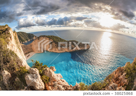 Navagio beach and shipwreck on Zakynthos in Greece 38025868