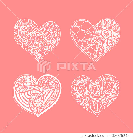 Vector set of four doodle hand drawn white heart - Stock Illustration ...