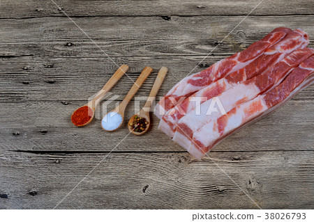 Fresh raw pork lard with spices for pickling 38026793